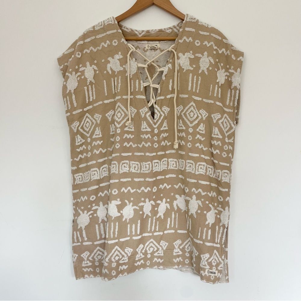 Sand cloud Lace-Up Tan & White Tribal Swim Coverup